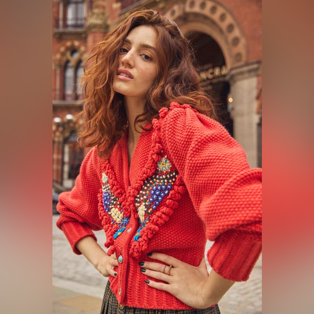 Hunter Bell Spencer Sweater - Red Embroidery / L - perfect for the holidays!